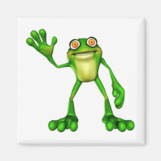 かわいいマンガにカエルを振るFroggie マグネット (正面)