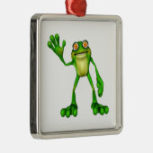 かわいいマンガにカエルを振るFroggie メタルオーナメント (右)