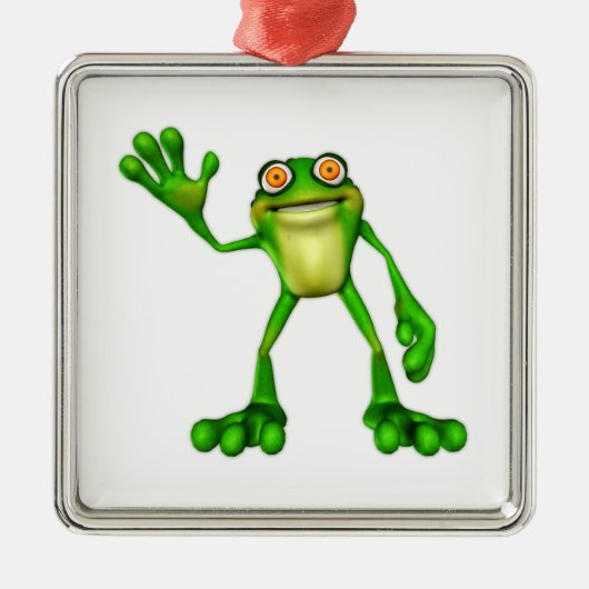 かわいいマンガにカエルを振るFroggie メタルオーナメント (正面)