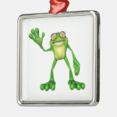 かわいいマンガにカエルを振るFroggie メタルオーナメント (左)