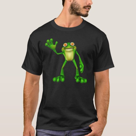 かわいいマンガにカエルを振るFroggie Tシャツ (正面)