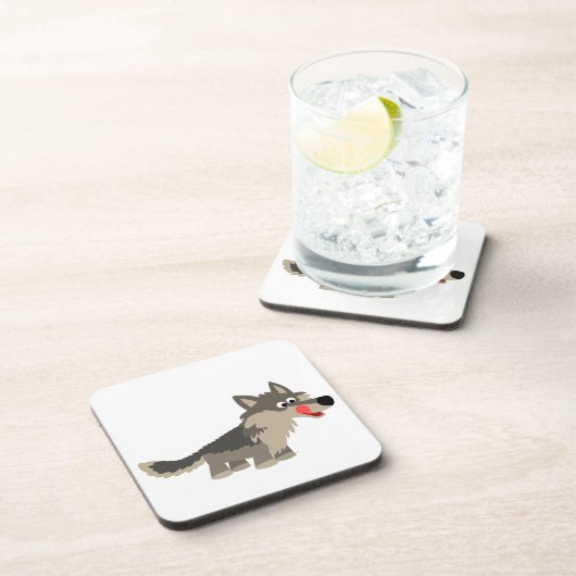 かわいいマンガのおなかをすかせたオオカミのコースターセット コースター (右側)