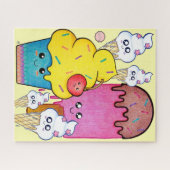 かわいいマンガのアイスクリームとカップケーキ、かわいいスイーツ ジグソーパズル (横)