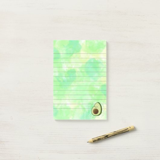 かわいいマンガのアボカドの水彩背景が並ぶ ポストイット (デスク上)
