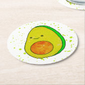 かわいいマンガのアボカドの水色 ラウンドペーパーコースター (アングル)