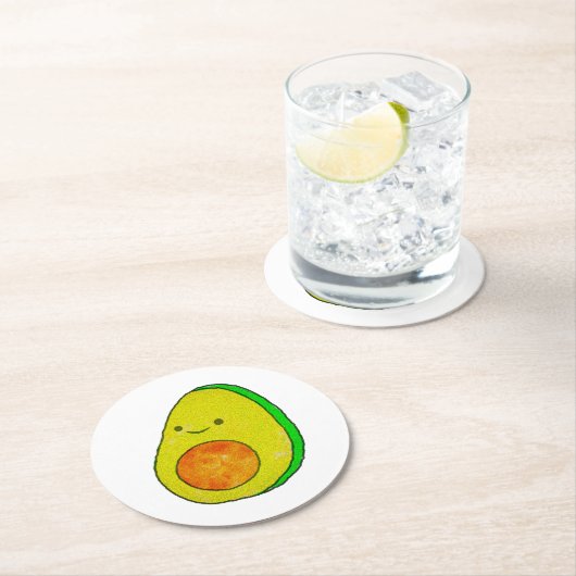 かわいいマンガのアボカドの水色 ラウンドペーパーコースター (インサイチュ)