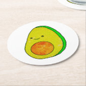かわいいマンガのアボカドの水色 ラウンドペーパーコースター (アングル)