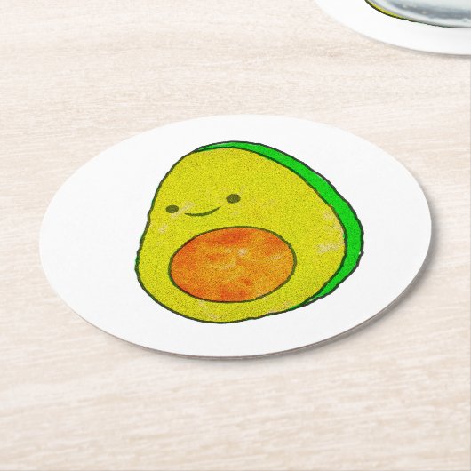 かわいいマンガのアボカドの水色 ラウンドペーパーコースター (アングル)