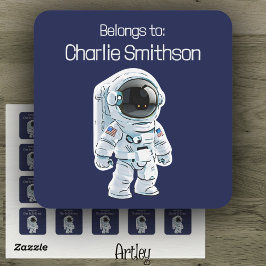 かわいいマンガのアメリカ人宇宙飛行士の名前ラベル スクエアシール