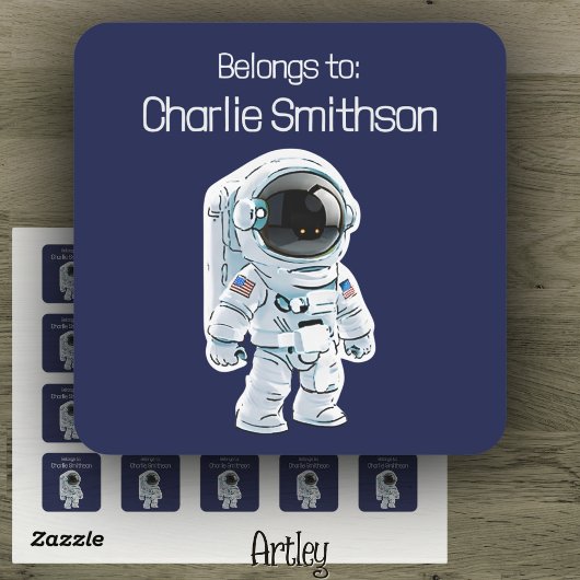 かわいいマンガのアメリカ人宇宙飛行士の名前ラベル スクエアシール