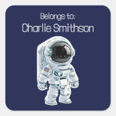 かわいいマンガのアメリカ人宇宙飛行士の名前ラベル スクエアシール (正面)
