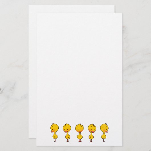 かわいいマンガのイエローアヒル(5匹) 便箋 (正面/裏面)