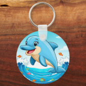 かわいいマンガのイルカが水にはねる キーホルダー (裏面)