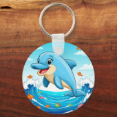 かわいいマンガのイルカが水にはねる キーホルダー (正面)