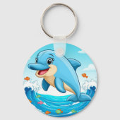 かわいいマンガのイルカが水にはねる キーホルダー (裏面)
