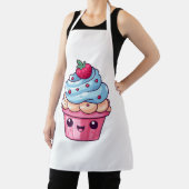 かわいいマンガのカップケーキ幸せスマイル エプロン (インサイチュ)