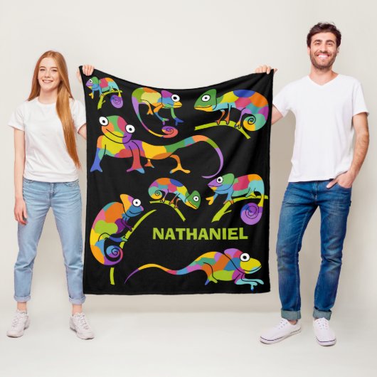 かわいいマンガのカメレオン明るい色パーソナライズされた フリースブランケット (インサイチュ)