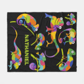 かわいいマンガのカメレオン明るい色パーソナライズされた フリースブランケット (正面(横))