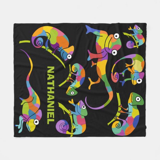 かわいいマンガのカメレオン明るい色パーソナライズされた フリースブランケット (正面(横))