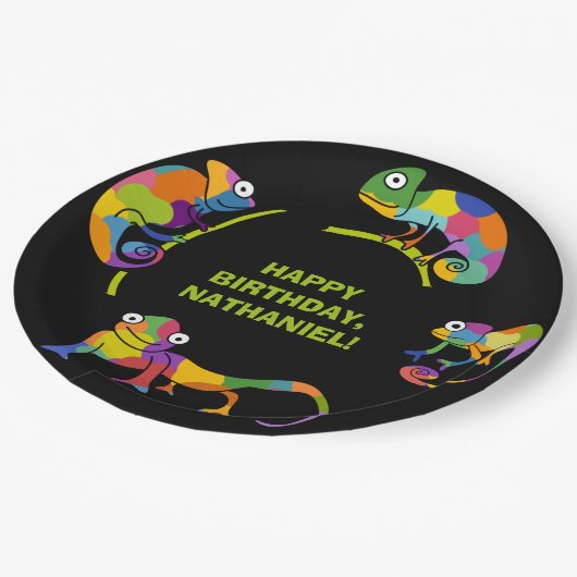 かわいいマンガのカメレオン明るい色パーソナライズされた ペーパープレート (アングル)