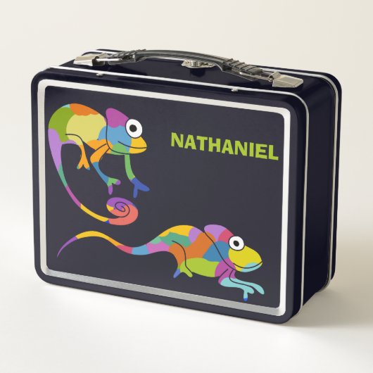 かわいいマンガのカメレオン明るい色パーソナライズされた メタルランチボックス (裏面)