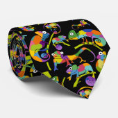 かわいいマンガのカメレオン黒にレインボーブラウン ネクタイ (ロール)