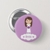かわいいマンガのキャラクタの薄紫の花嫁のボタン/バッジ 缶バッジ (正面&裏面)