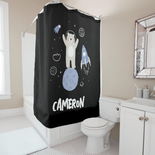 かわいいマンガのクマの宇宙 シャワーカーテン (インサイチュ)