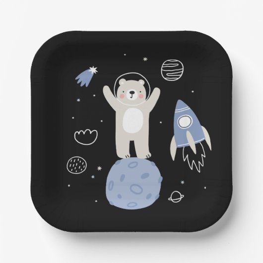 かわいいマンガのクマの宇宙 ペーパープレート (正面)