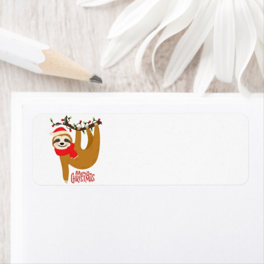 かわいいマンガのクリスマスのナマケモノ ラベル (インサイチュ)