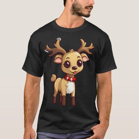 かわいいマンガのクリスマストナカイ Tシャツ (正面)
