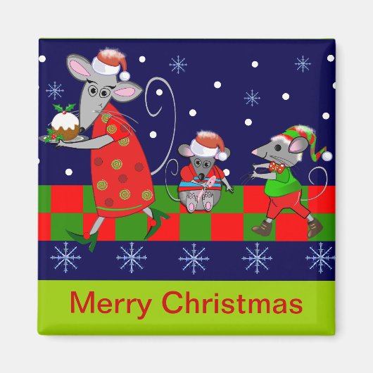 かわいいマンガのクリスマスマグネットとネズミ マグネット (正面)