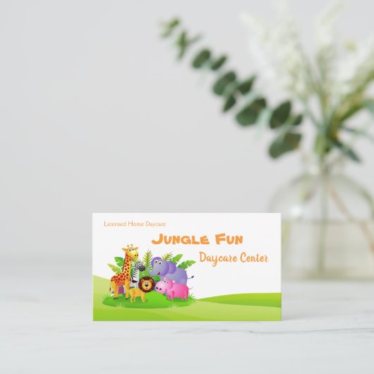 かわいいマンガのサファリ動物の子ども保育園 名刺 (スタンド正面)