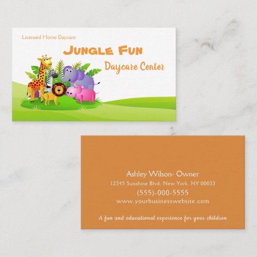 かわいいマンガのサファリ動物の子ども保育園 名刺 (正面/裏面)