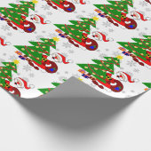 かわいいマンガのサンタとクリスマスツリーキッズ ラッピングペーパー (角)