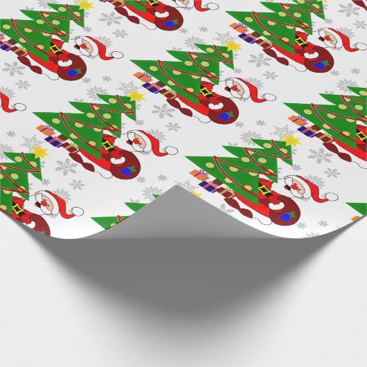 かわいいマンガのサンタとクリスマスツリーキッズ ラッピングペーパー (角)