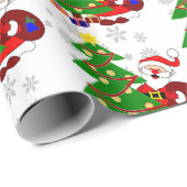 かわいいマンガのサンタとクリスマスツリーキッズ ラッピングペーパー (ロールコーナー)