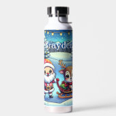 かわいいマンガのサンタとトナカイのクリスマス ウォーターボトル (左面)