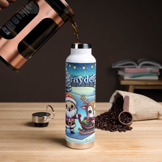 かわいいマンガのサンタとトナカイのクリスマス ウォーターボトル (コーヒー)