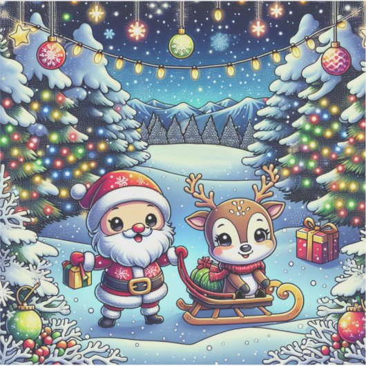 かわいいマンガのサンタとトナカイのクリスマス シール (正面)