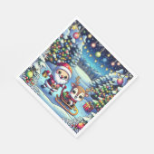 かわいいマンガのサンタとトナカイのクリスマス スタンダードランチョンナプキン (角)