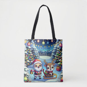 かわいいマンガのサンタとトナカイのクリスマス トートバッグ