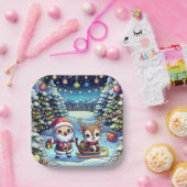 かわいいマンガのサンタとトナカイのクリスマス ペーパープレート (パーティー)