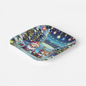 かわいいマンガのサンタとトナカイのクリスマス ペーパープレート (傾斜あり)