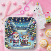 かわいいマンガのサンタとトナカイのクリスマス ペーパープレート (パーティー)