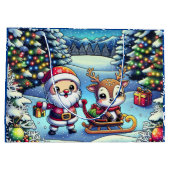 かわいいマンガのサンタとトナカイのクリスマス ラージペーパーバッグ (裏面)