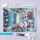 かわいいマンガのサンタとトナカイのクリスマス 薄葉紙 (クラフト)