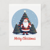 かわいいマンガのサンタクロースとクリスマスツリー ポストカード (正面)