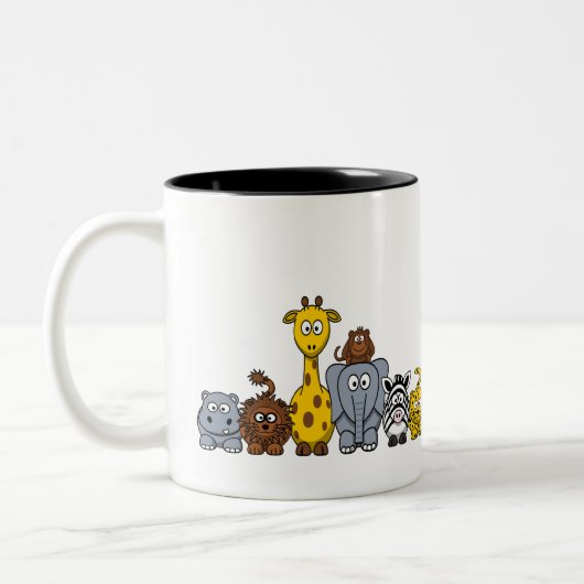 かわいいマンガのジャングル動物 ツートーンマグカップ (左)