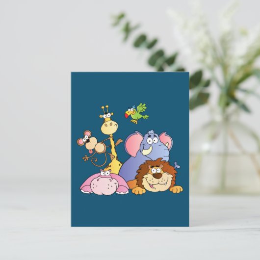 かわいいマンガのジャングル動物 ポストカード (スタンド正面)